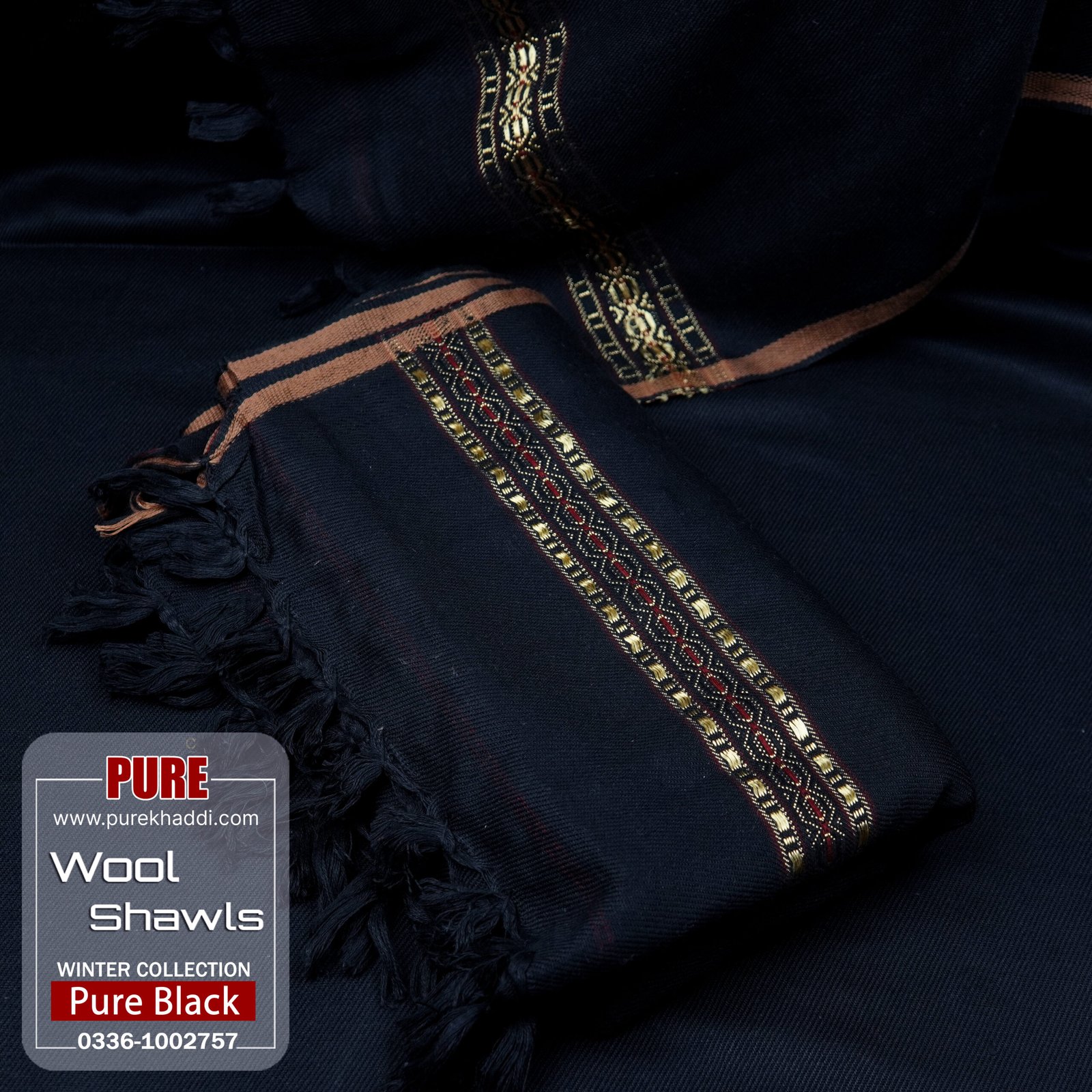 MENS WOOL SHAWL PURE BLACK