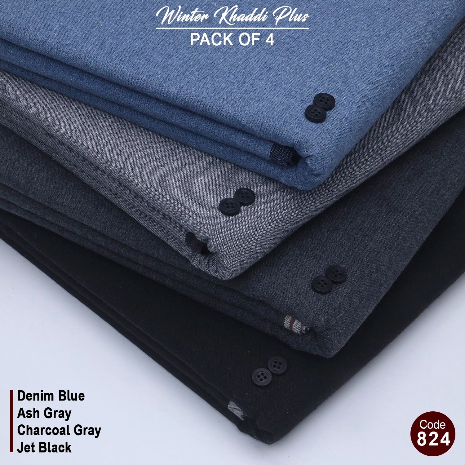 Pack Of 4 (Denim Blue+Ash Grey+Charcoal Grey+Jet Black)